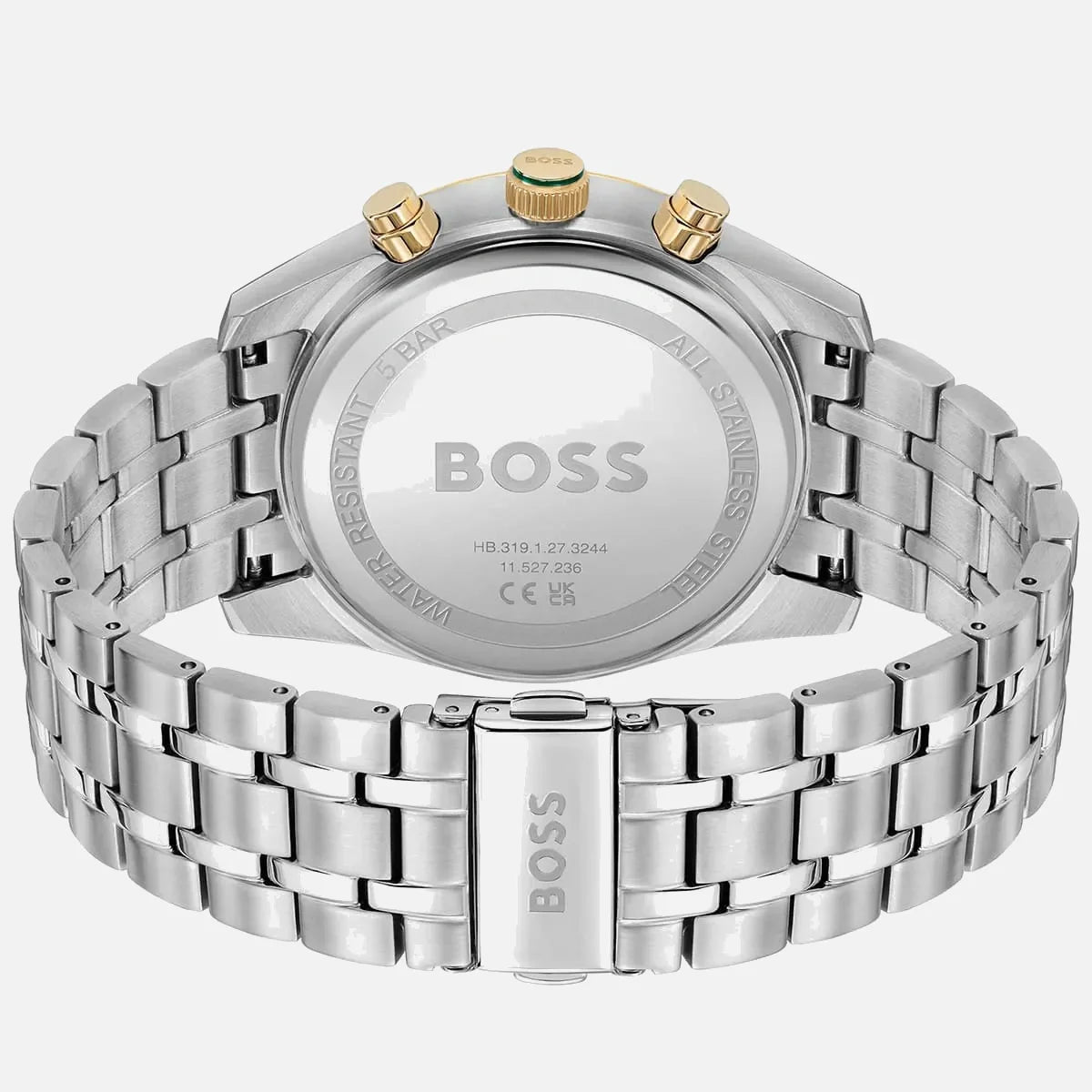 Hugo Boss herreur i stål med gulddetaljer og lænkearmbånd