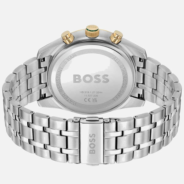Hugo Boss herreur i stål med gulddetaljer og lænkearmbånd