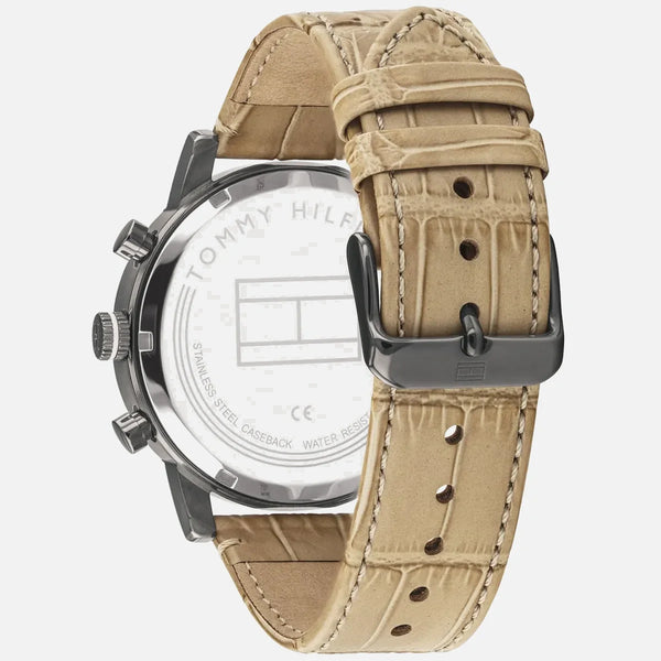 Tommy Hilfiger Kane herreur med beige læderrem og krokomønster