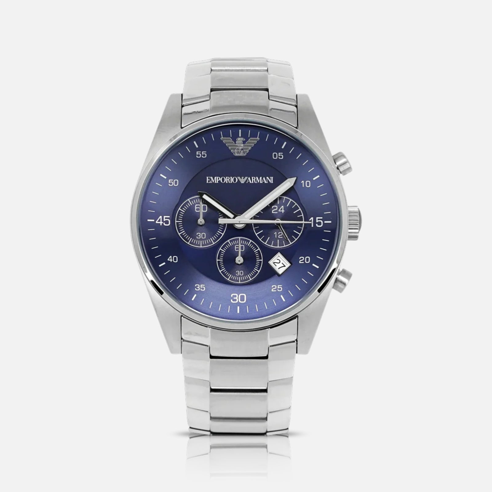 Emporio Armani herreur med blå urskive og stållænke