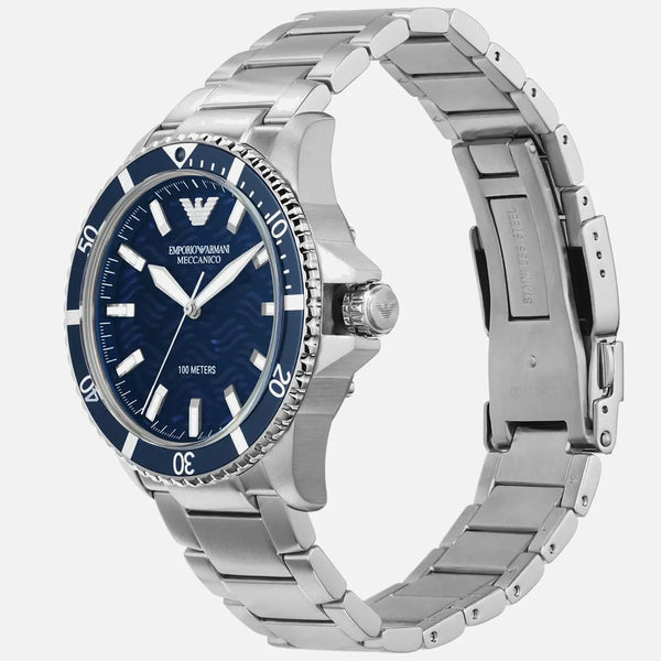 Emporio Armani Meccanico automatisk ur med blå urskive og stållænke