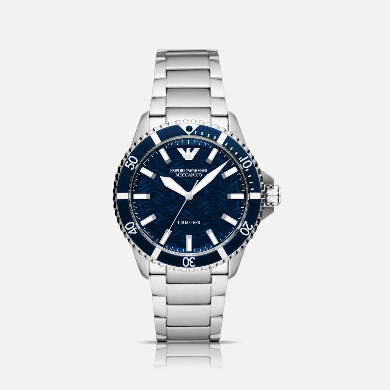 Emporio Armani Meccanico herreur med blå urskive og stållænke