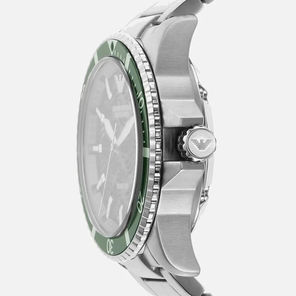 Emporio Armani armbåndsur med grøn bezel og stållænke