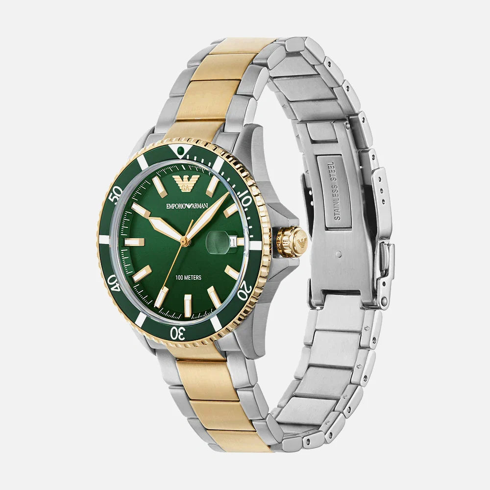 Emporio Armani armbåndsur med grøn urskive i to-tone stål og guld