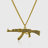 AK-47 Necklace – Raw masculine pendant in 18K gold-plated steel 55 cm