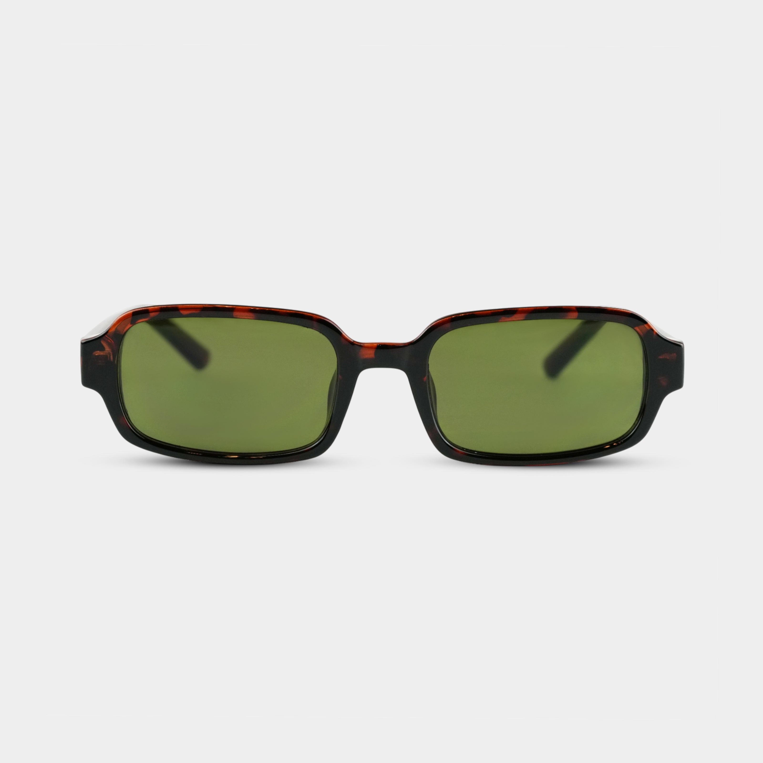 Fadeless Alma Leopard solbriller i rødbrun skildpaddemønster med grønne glas set forfra