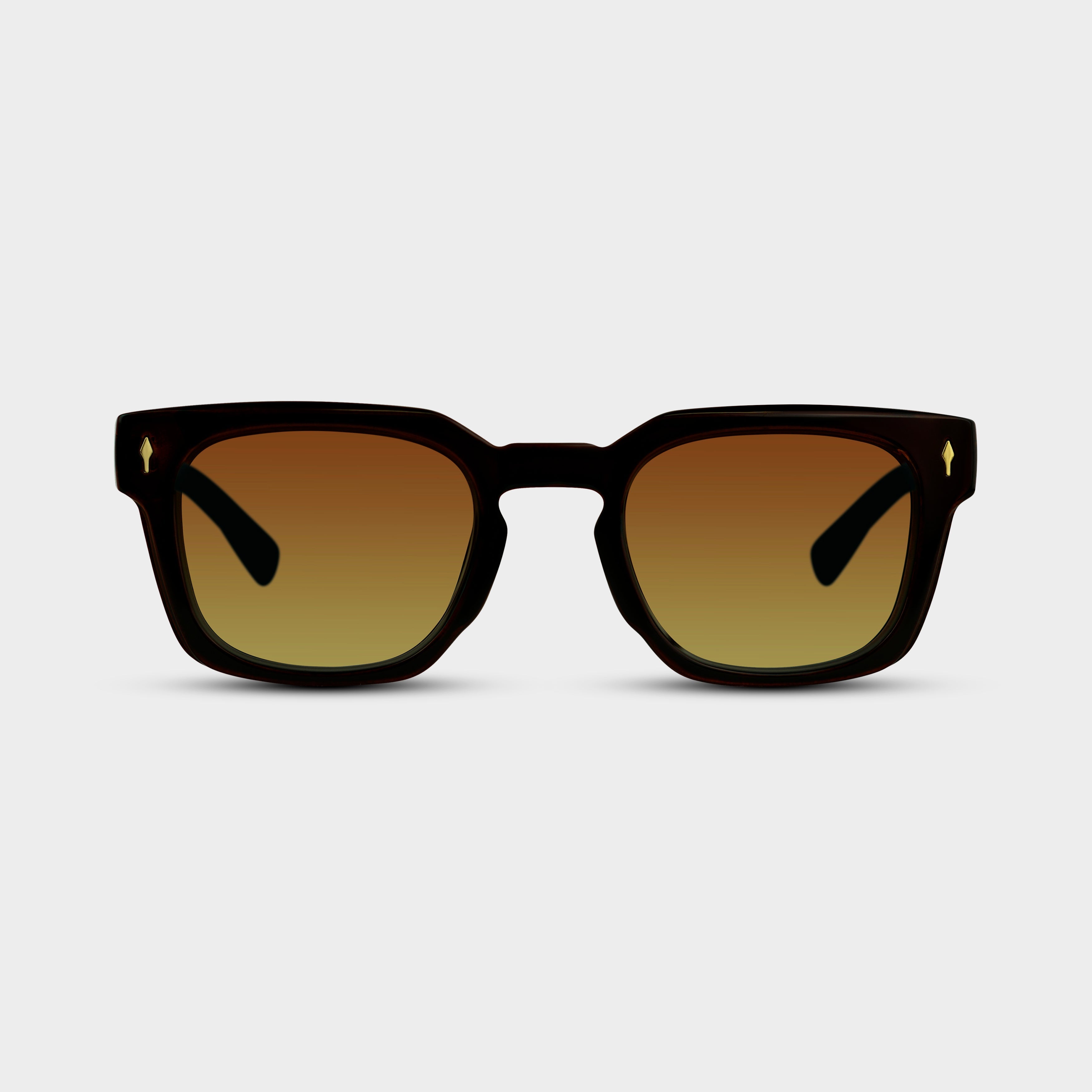 Carl Hazel solbriller med sort stel og brune gradient glas set forfra
