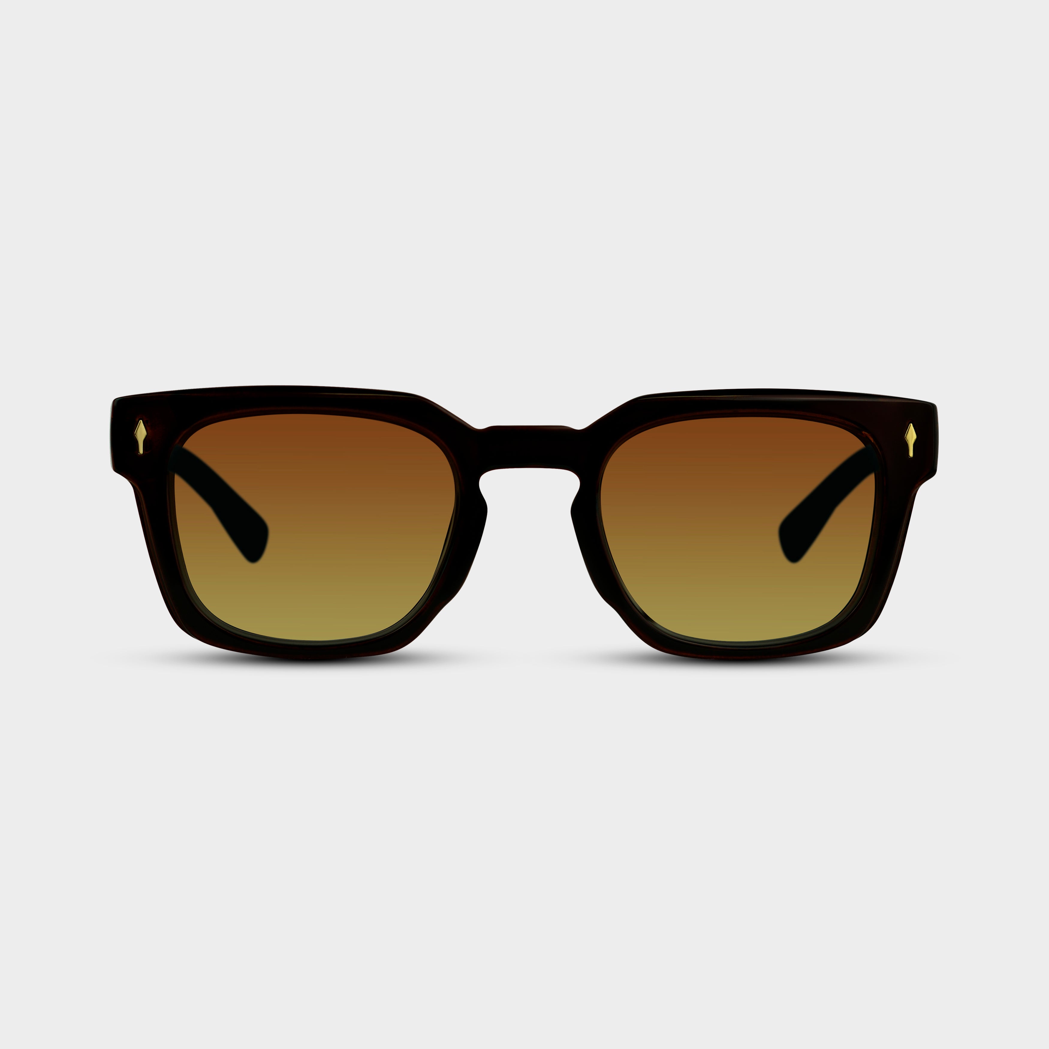 Carl Hazel solbriller med sort stel og brune gradient glas set forfra