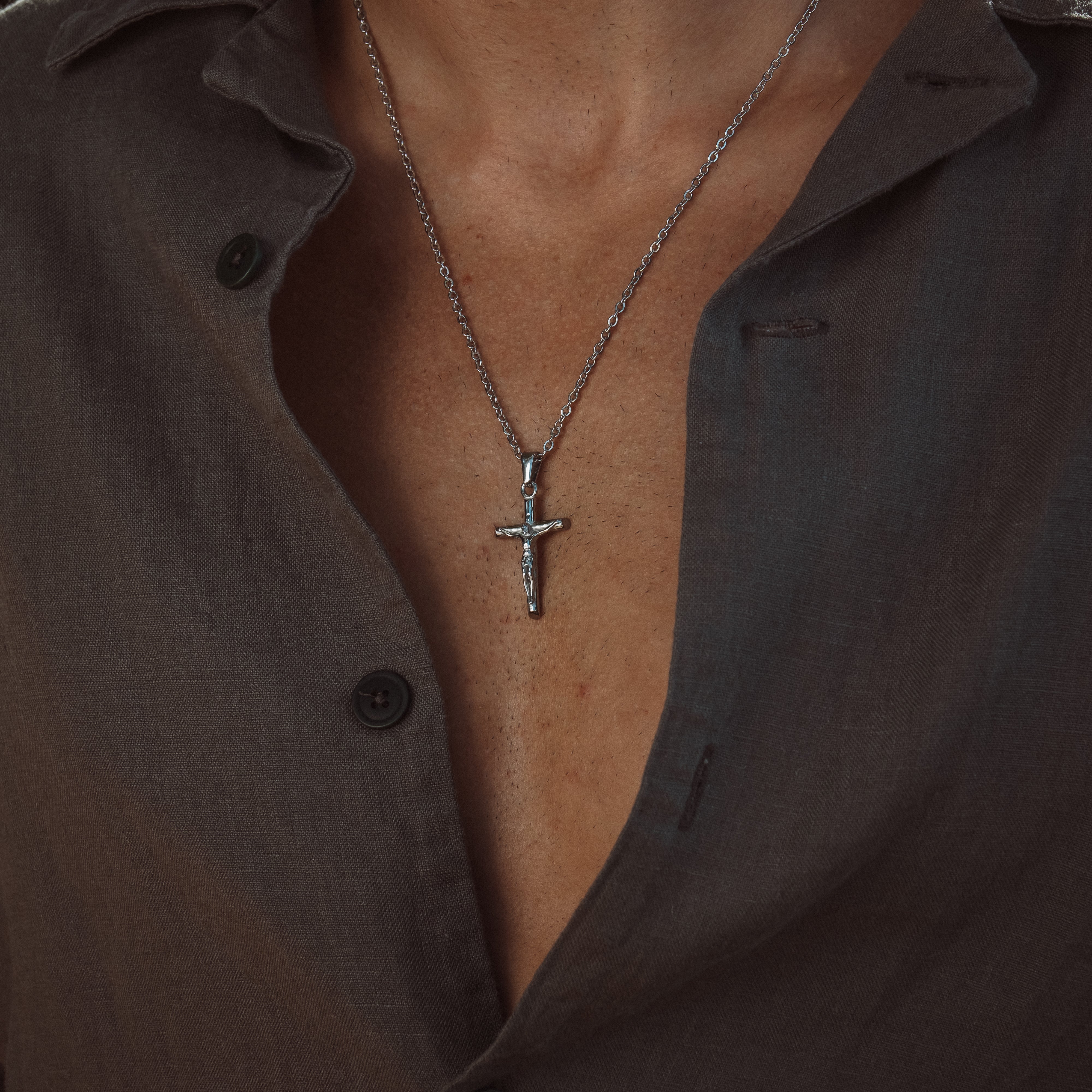 Crucifix Necklace - Silver Colored