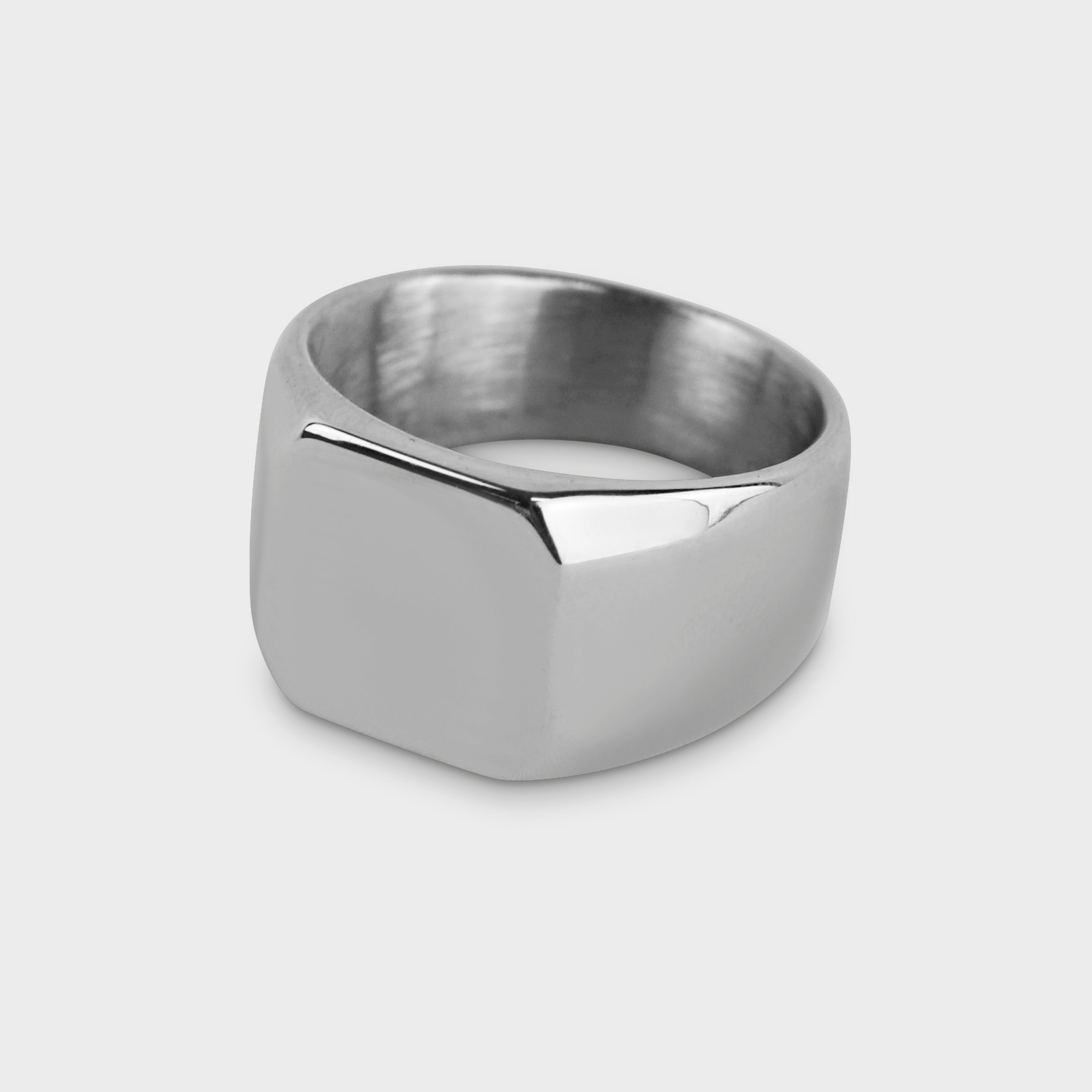 Sølvfarvet firkantet ring i rustfrit stål