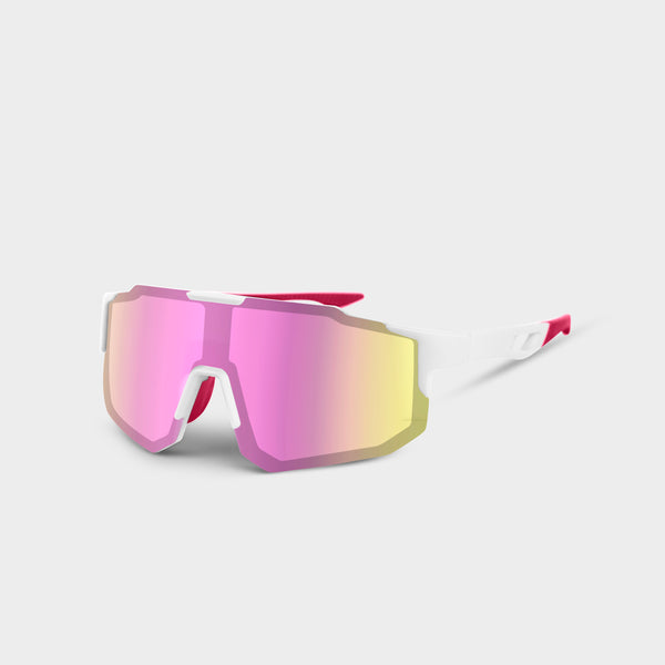Noire Glamour sportsbriller i hvid og pink med farvet spejlglas