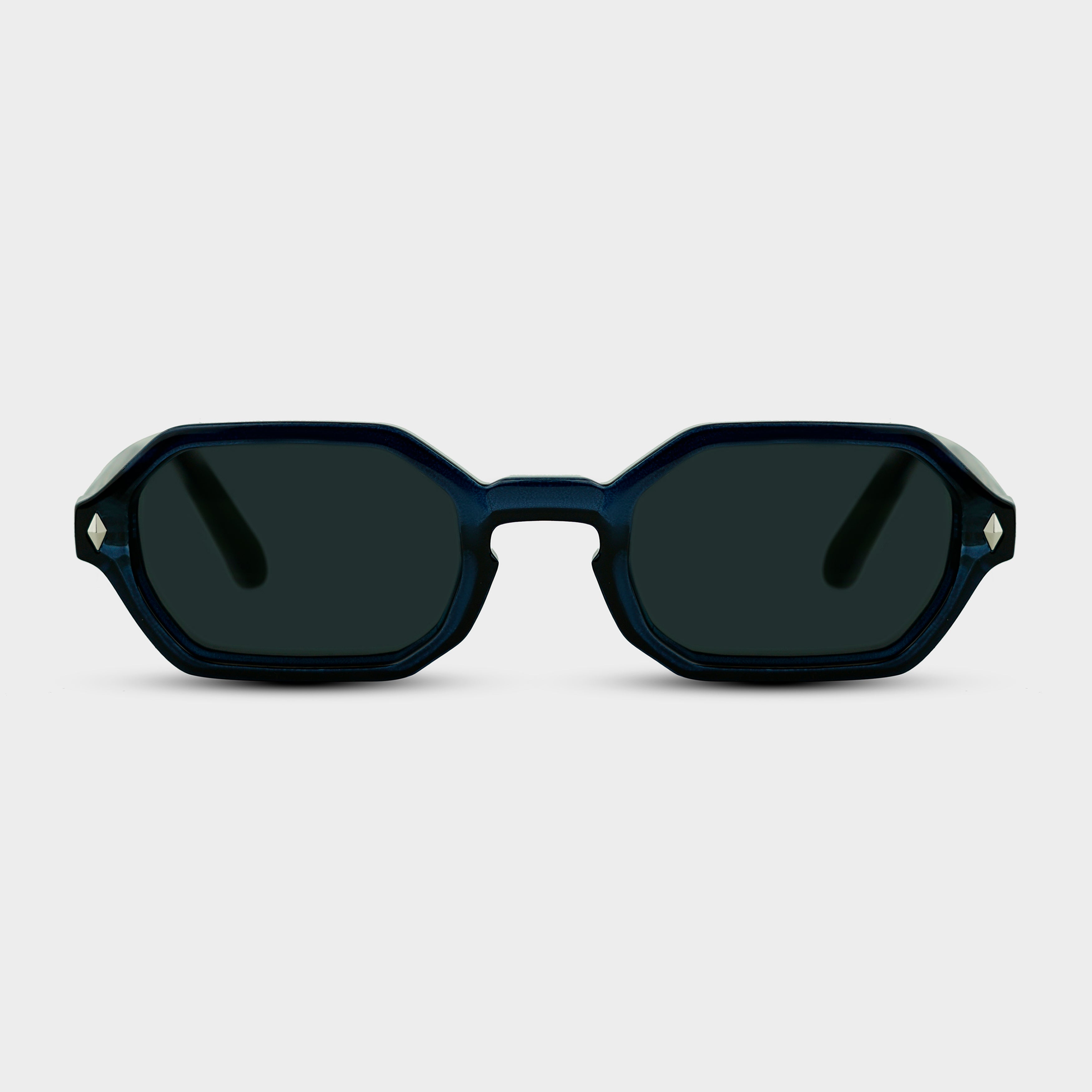 Solbriller Noah Royal i blå med sekskantede glas set forfra