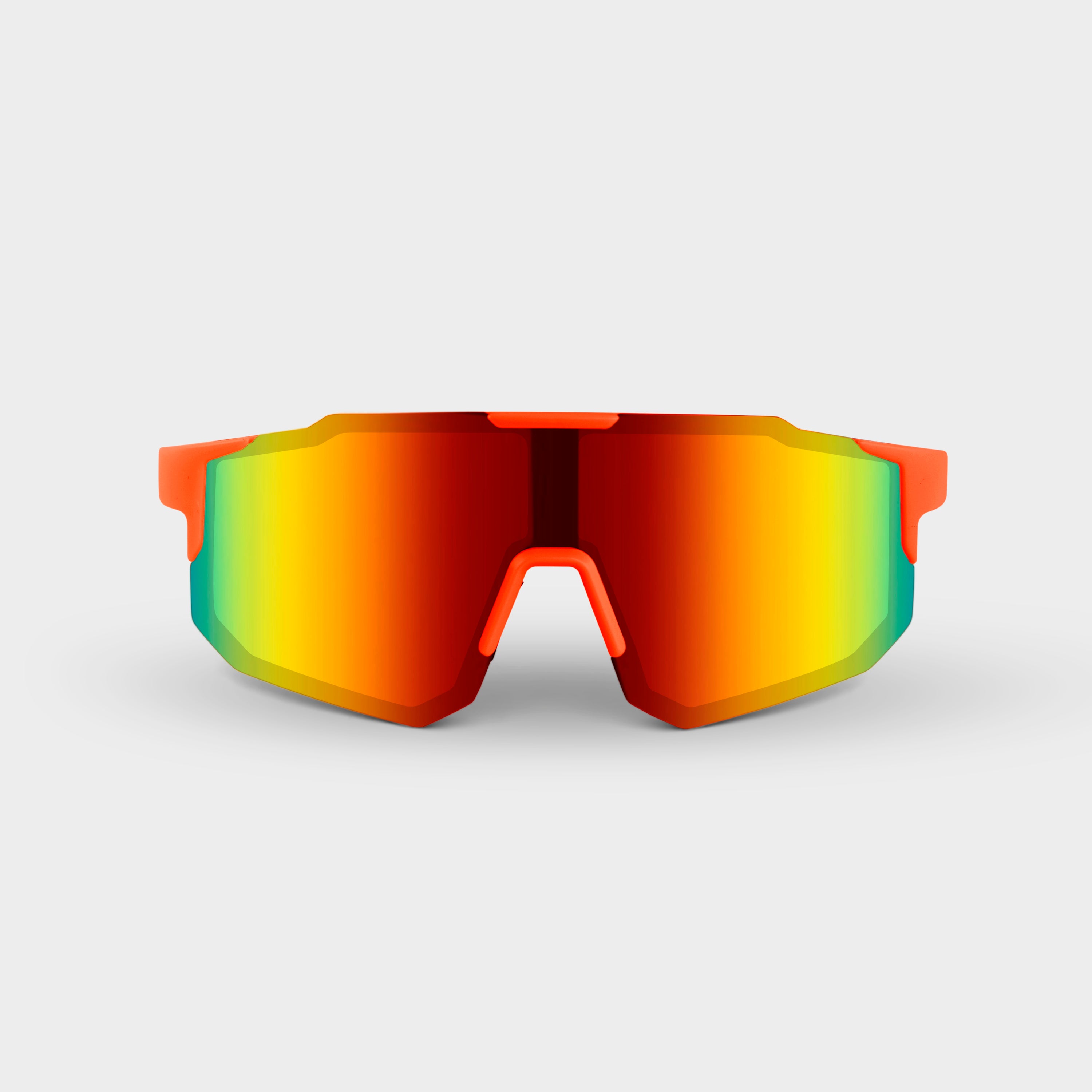 Sportsbriller Noire Orange med orange stel og spejlreflekterende glas forfra