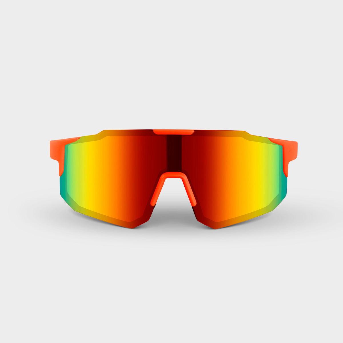 Sportsbriller Noire Orange med orange stel og spejlreflekterende glas forfra