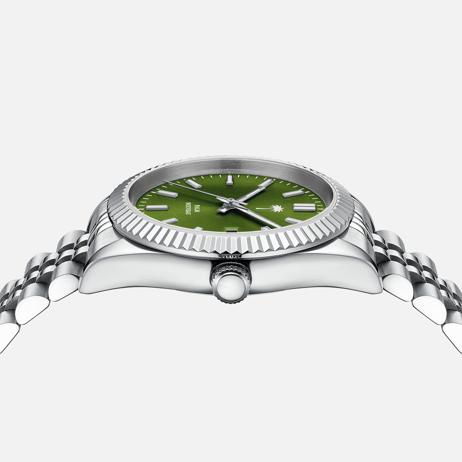 Armbåndsur med grøn urskive og stållænke fra Palm Nouveau