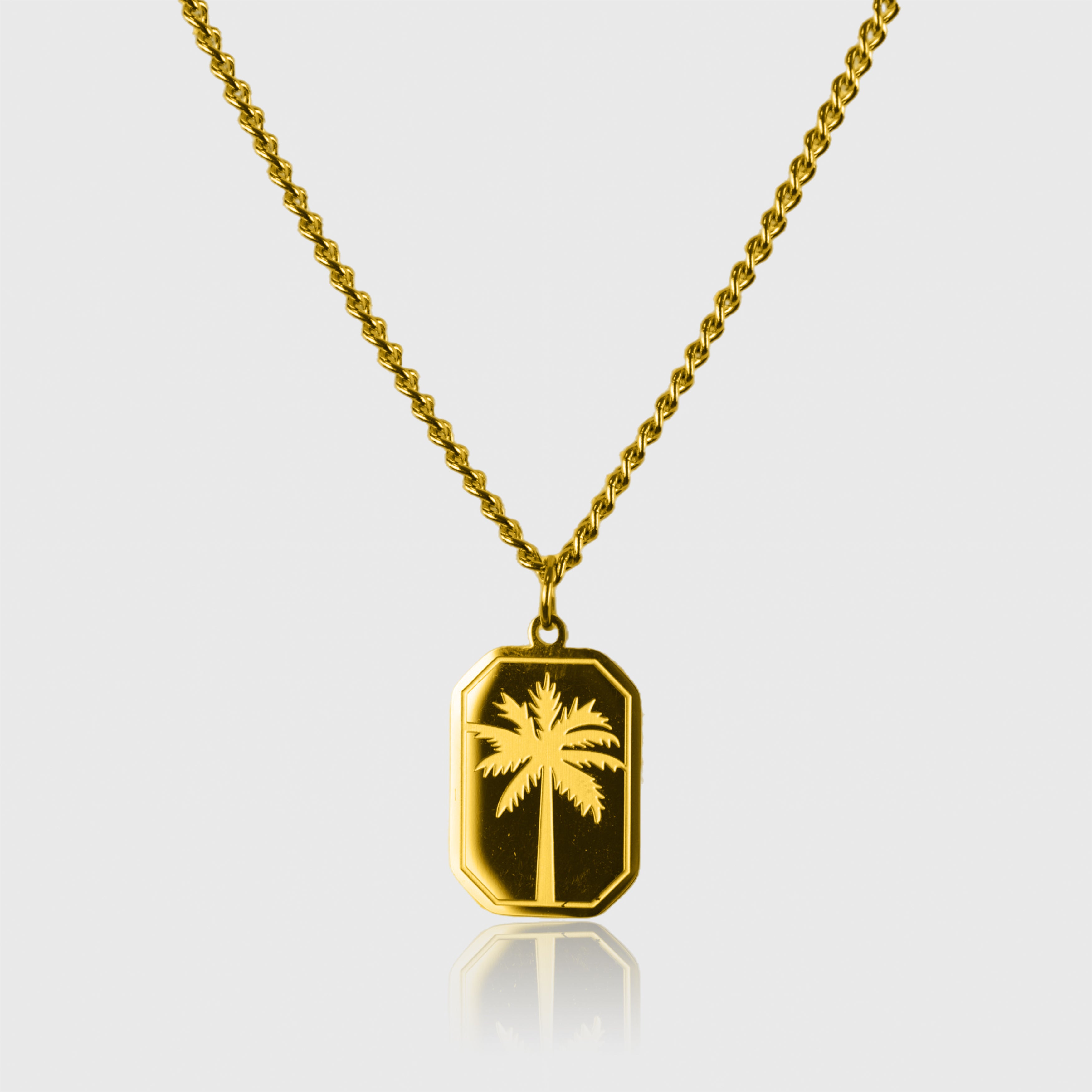 Guldhalskæde med palmtræ-vedhæng i 18K guld, 55 cm