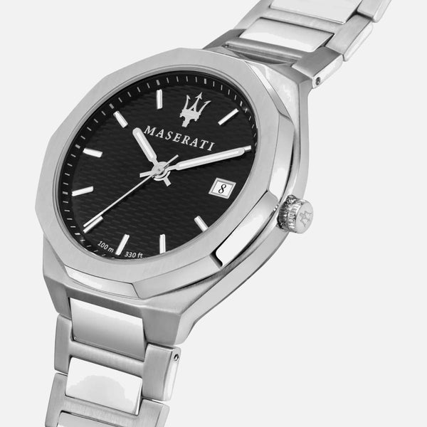 Maserati Stile armbåndsur med sort urskive og stållænke