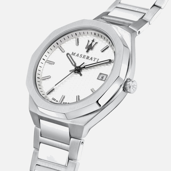 Maserati Stile armbåndsur i stål med hvid urskive