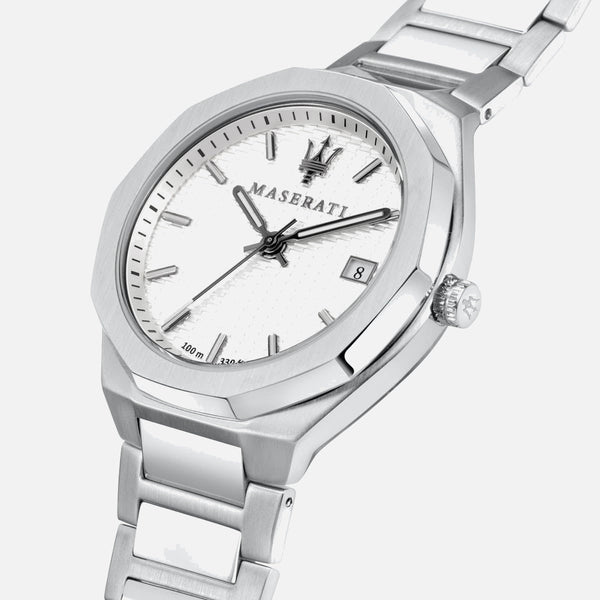 Maserati Stile armbåndsur i stål med hvid urskive