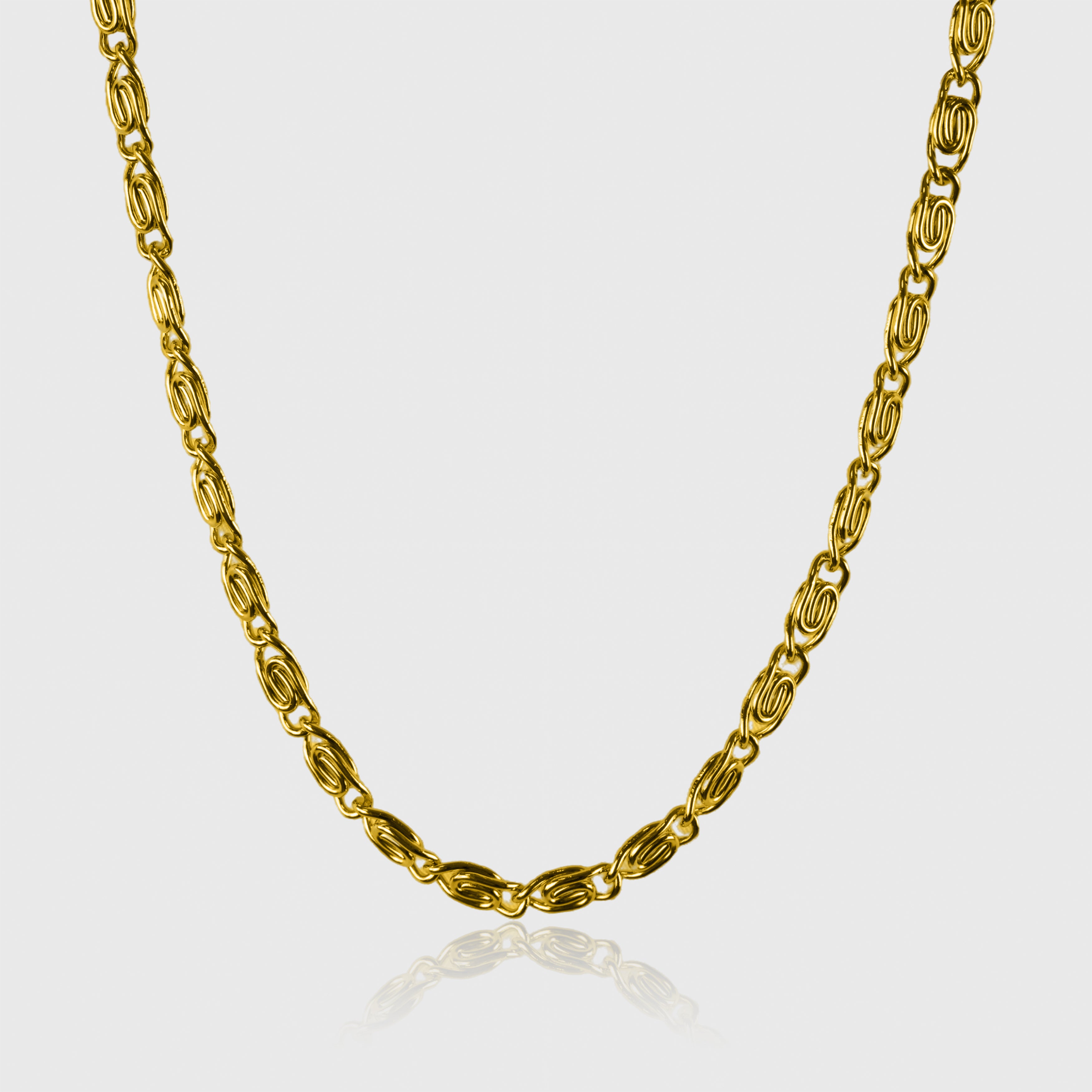 Gold colored necklace with decorative spinal chain design for men