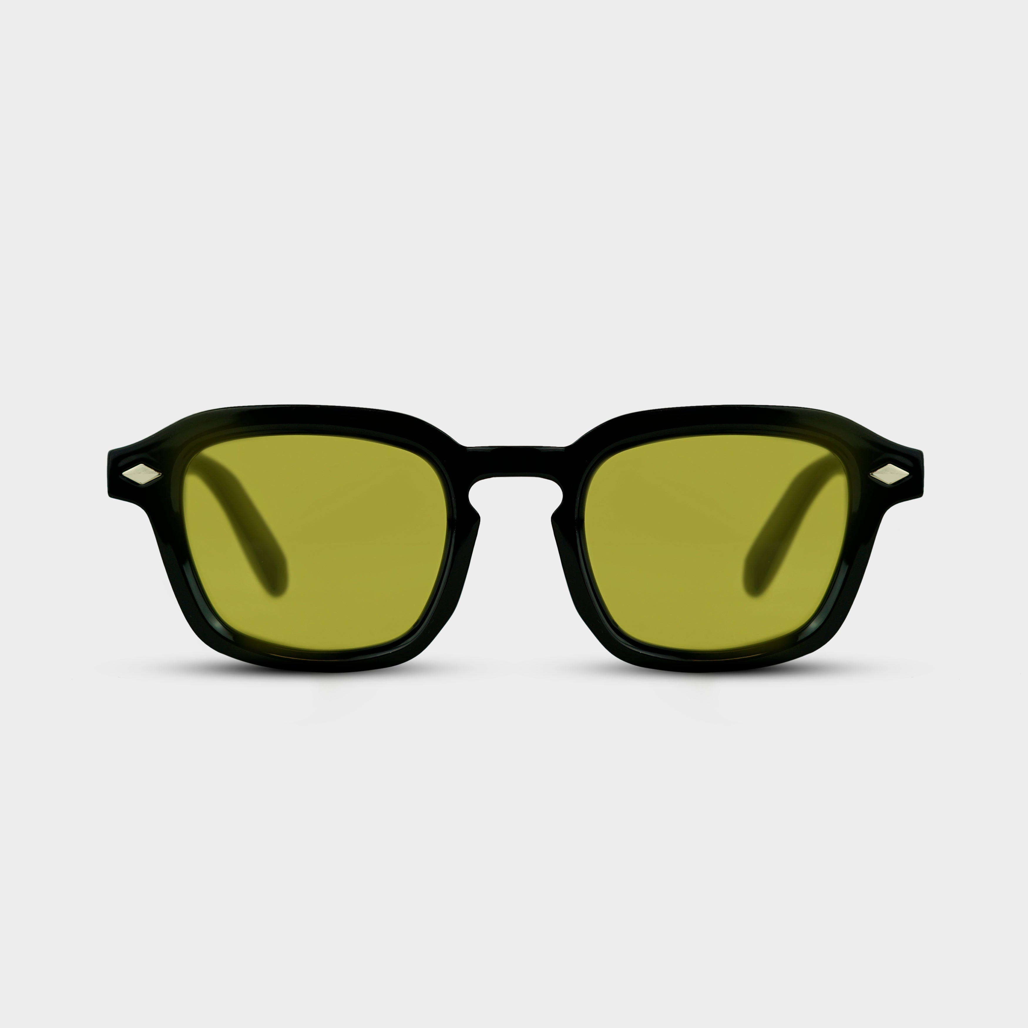 Storm Acid solbriller med sort stel og gule linser set forfra