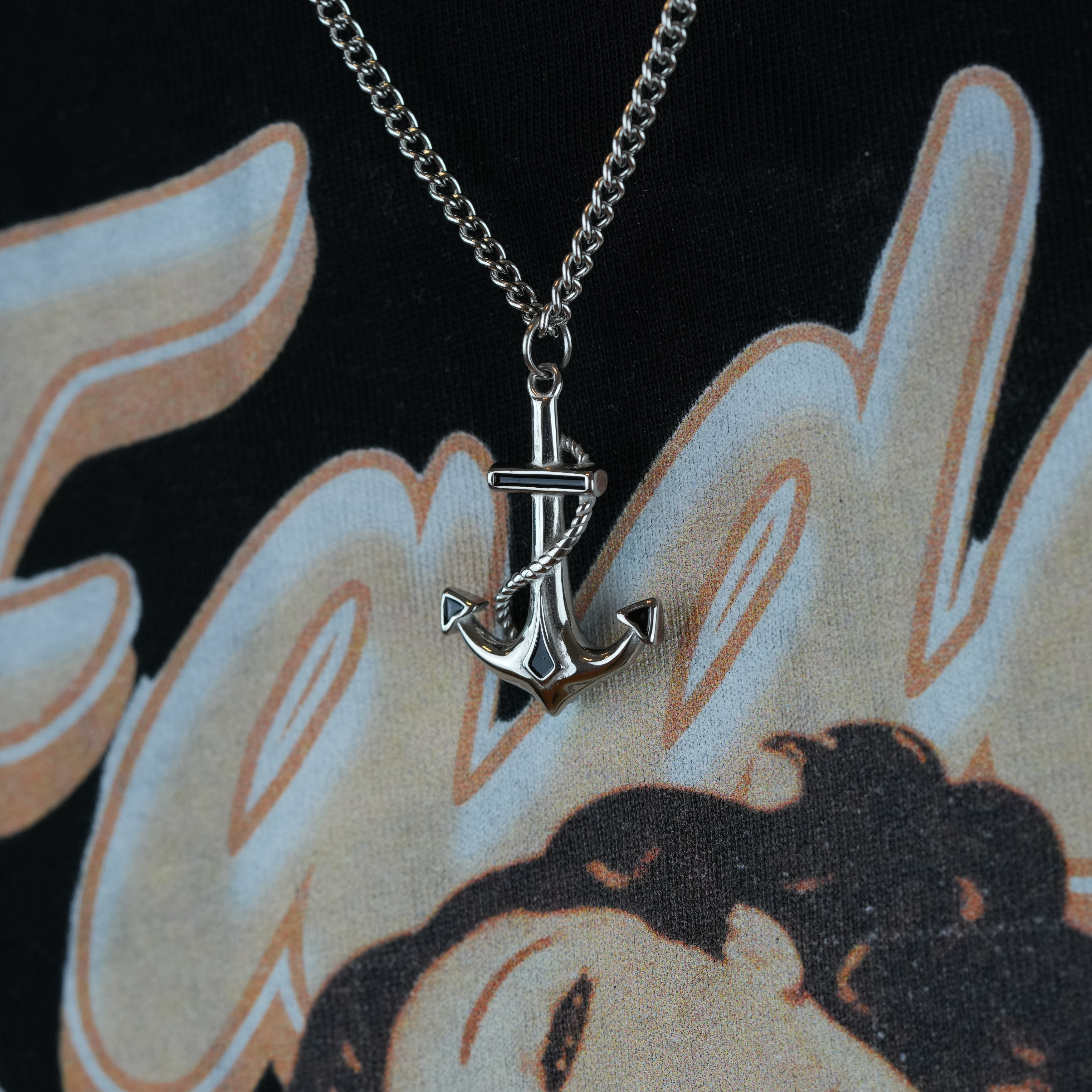Anchor Necklace – Silver-colored anchor necklace for men