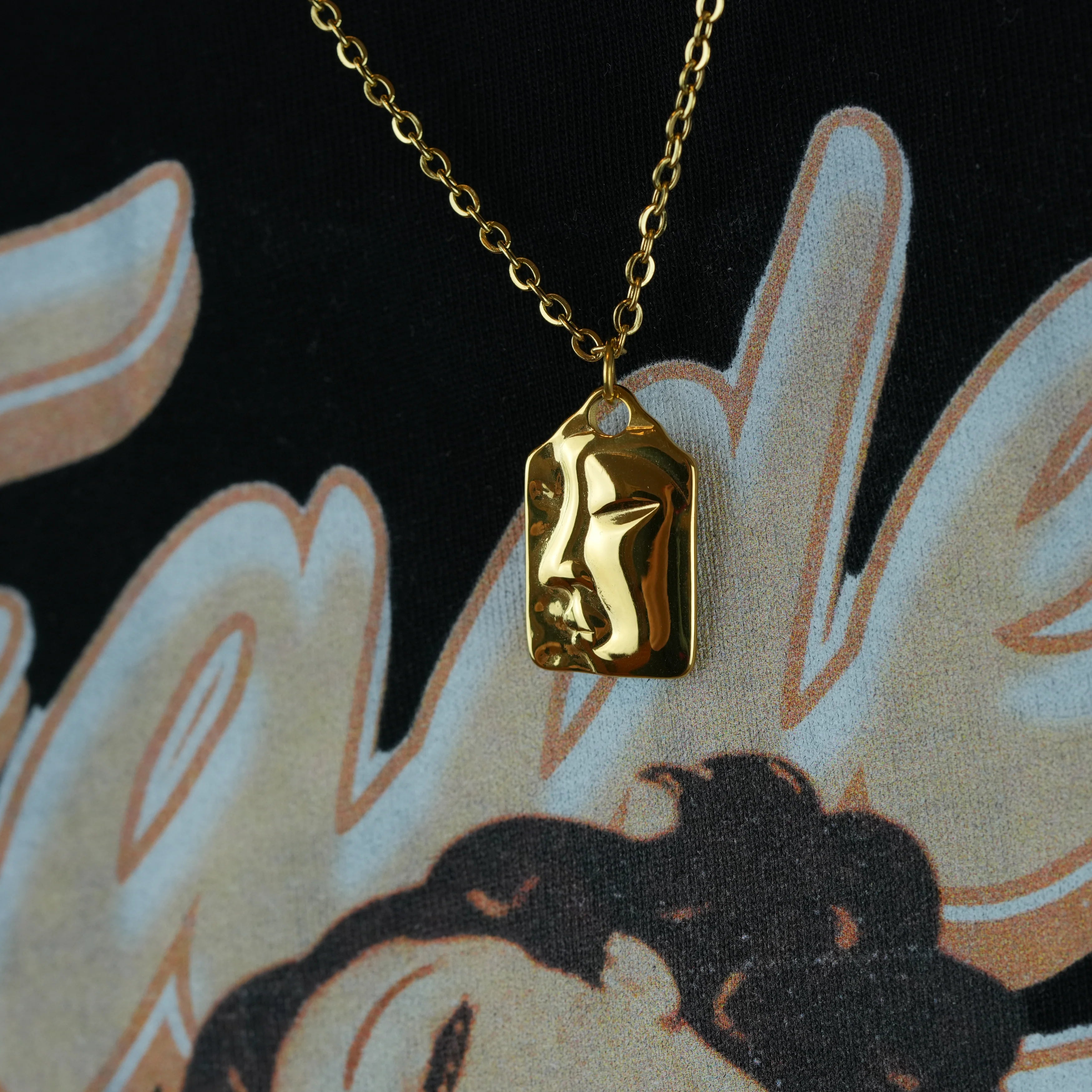 Mask Necklace – Statement necklace in gold-plated steel for men