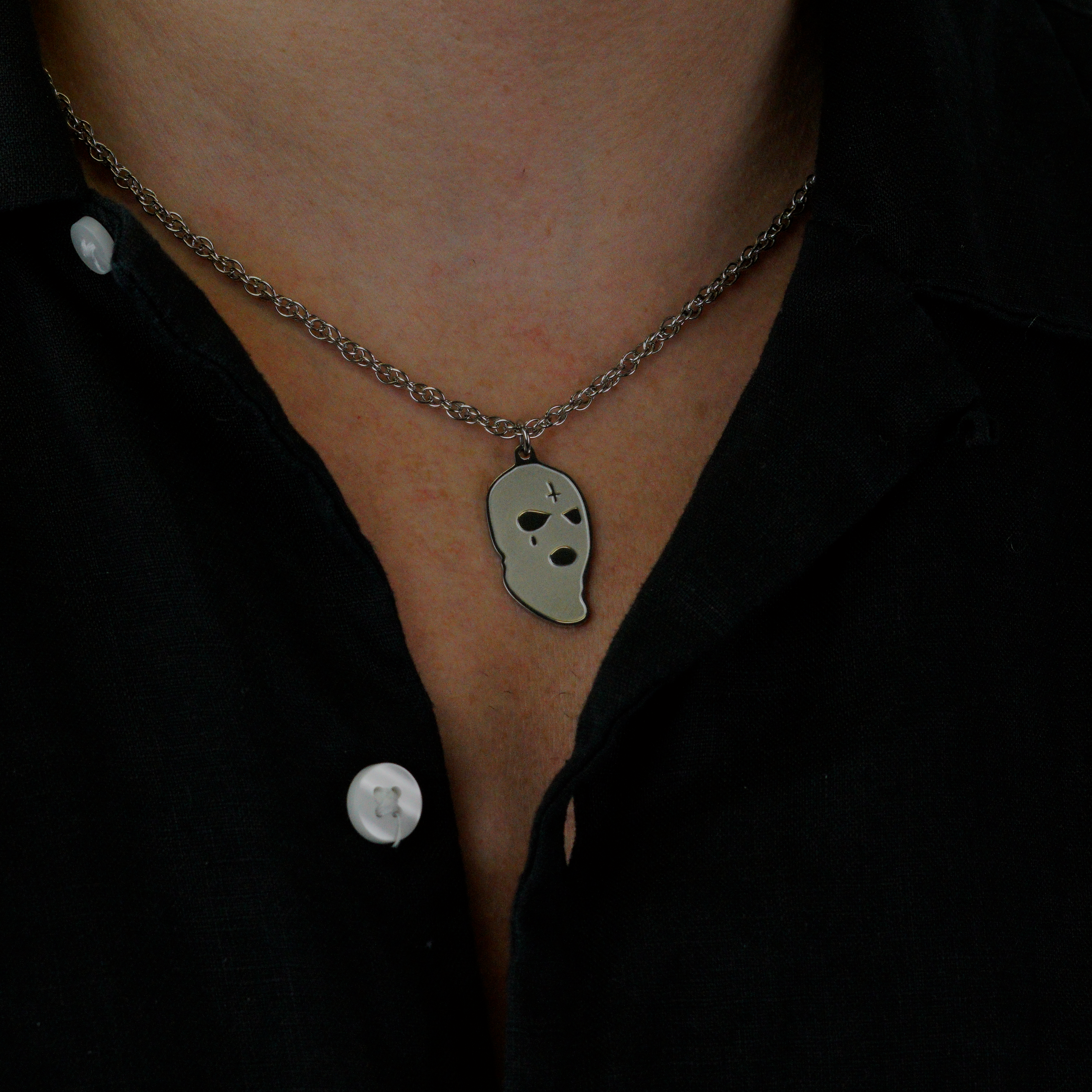 Ski Mask Necklace - Silver Colored