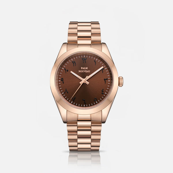 Roséguldfarvet armbåndsur med brun urskive fra Palm Nouveau
