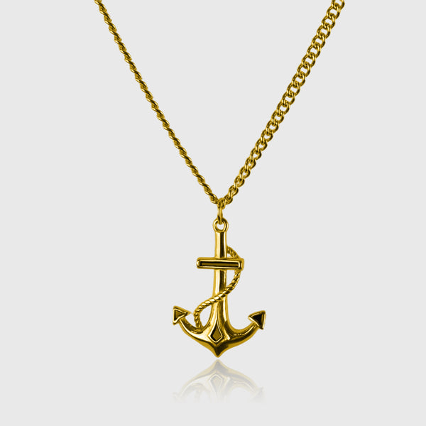 Guldbelagt halskæde med ankervedhæng og 55 cm kæde til mænd