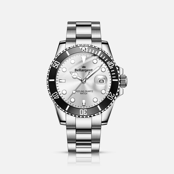 Bellargent CéLeste armbåndsur i stål med hvid urskive og sort lunette