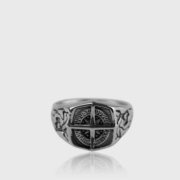 Sølvfarvet kompasring i rustfrit stål med keltisk mønster