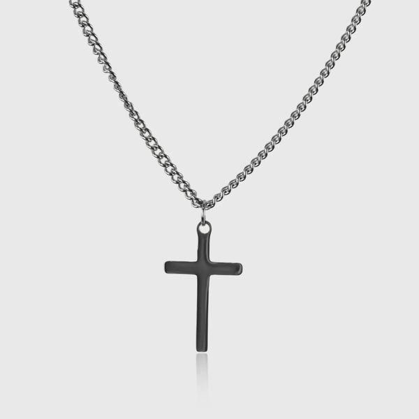 Sølvfarvet halskæde med kors-vedhæng