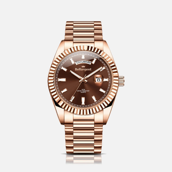 Roséguldfarvet Bellargent armbåndsur med brun urskive og datovisning