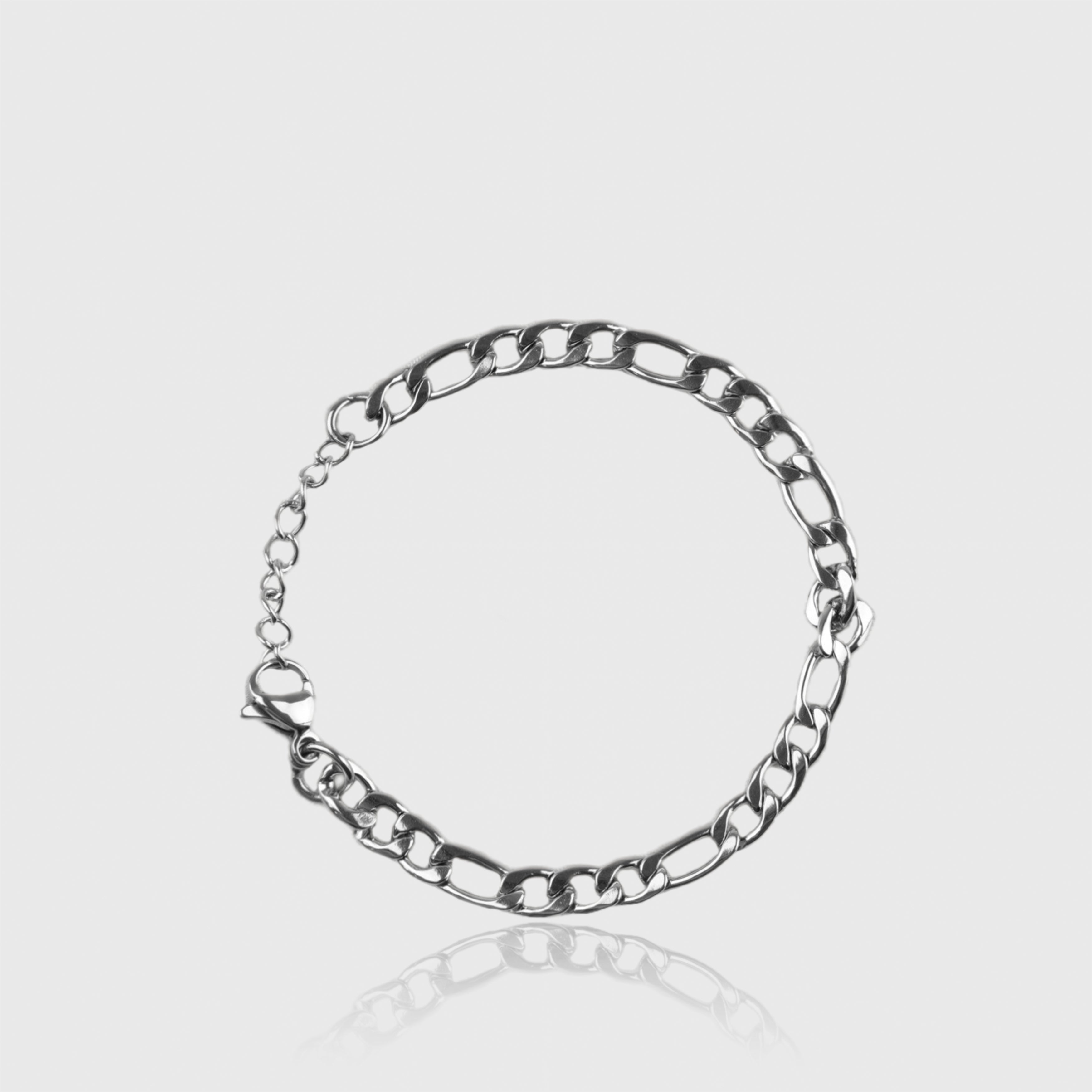 Sølvfarvet figaro-kædearmbånd med karabinlås