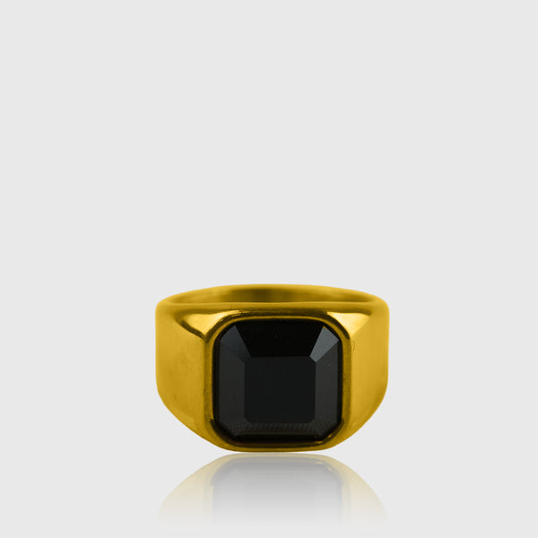 Guldbelagt onyx signetring med sort kvadratisk sten til mænd