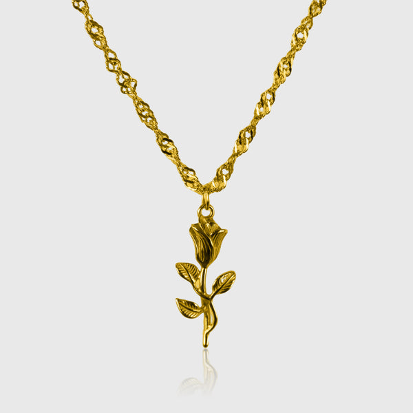 Guldbelagt halskæde med rose vedhæng i 18k guld