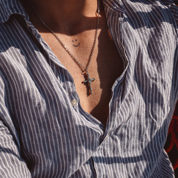 Rose Cross Necklace - Silver Colored