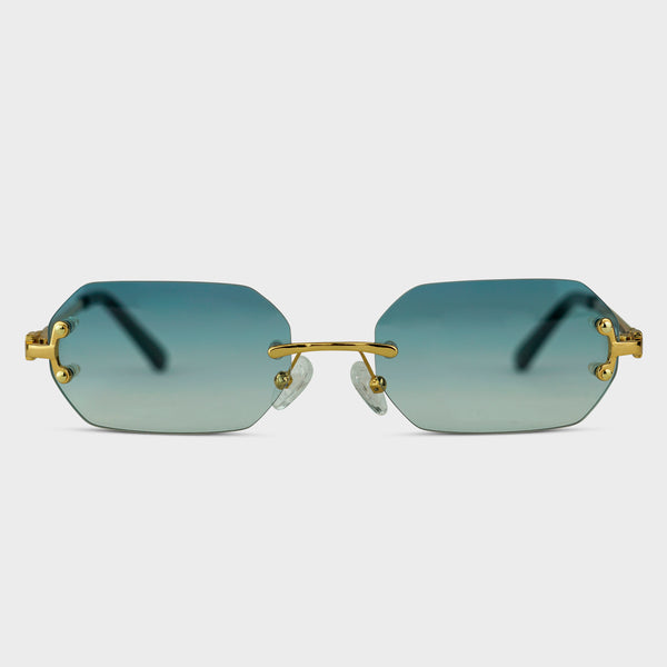 Fadeless Skagen solbriller med guldbeslag og blågrønne glas