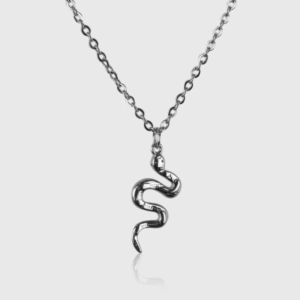 Sølvfarvet halskæde med slange-vedhæng i rustik stil