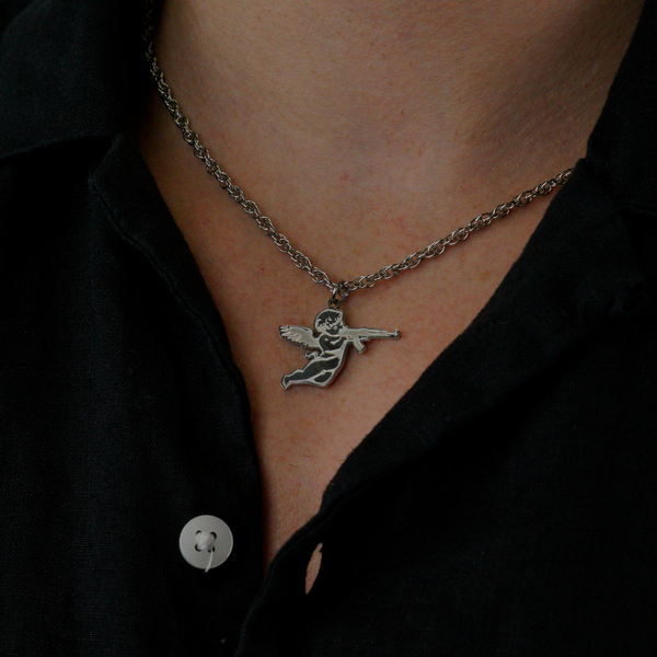 AK-47 Angel Necklace - Silver Colored