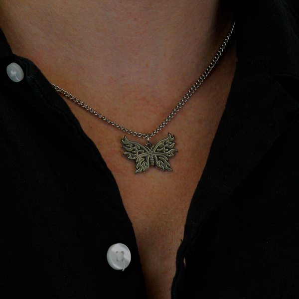 Butterfly Necklace - Silver Colored