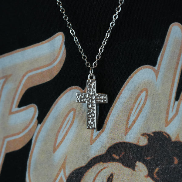 Hammered Cross Necklace – Rustic silver cross necklace