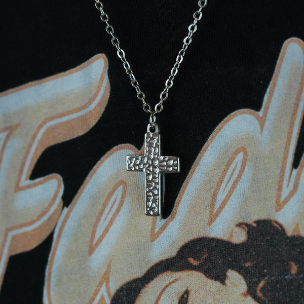 Hammered Cross Necklace – Silver Tone