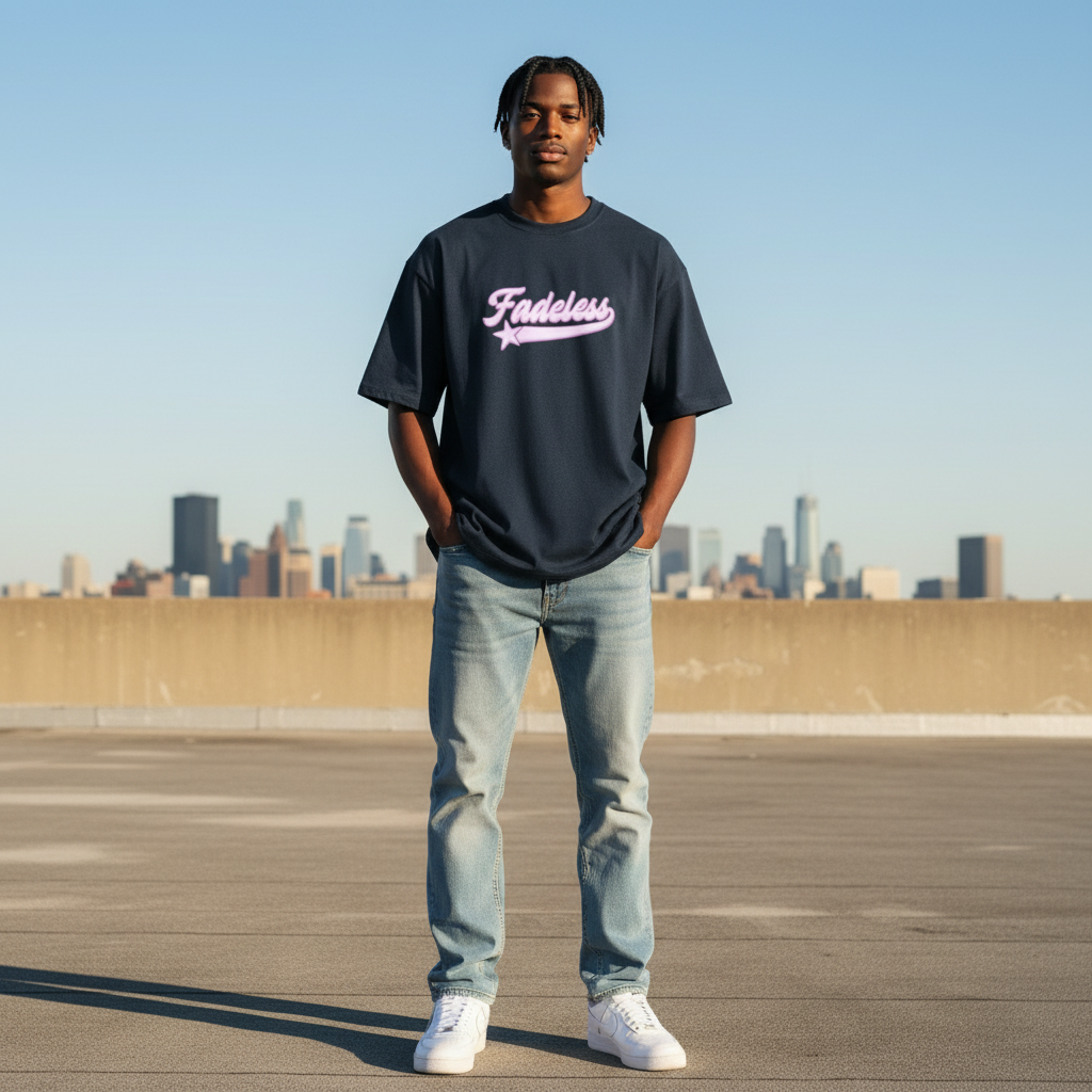 Star Tee Box Fit - Navy/Pink