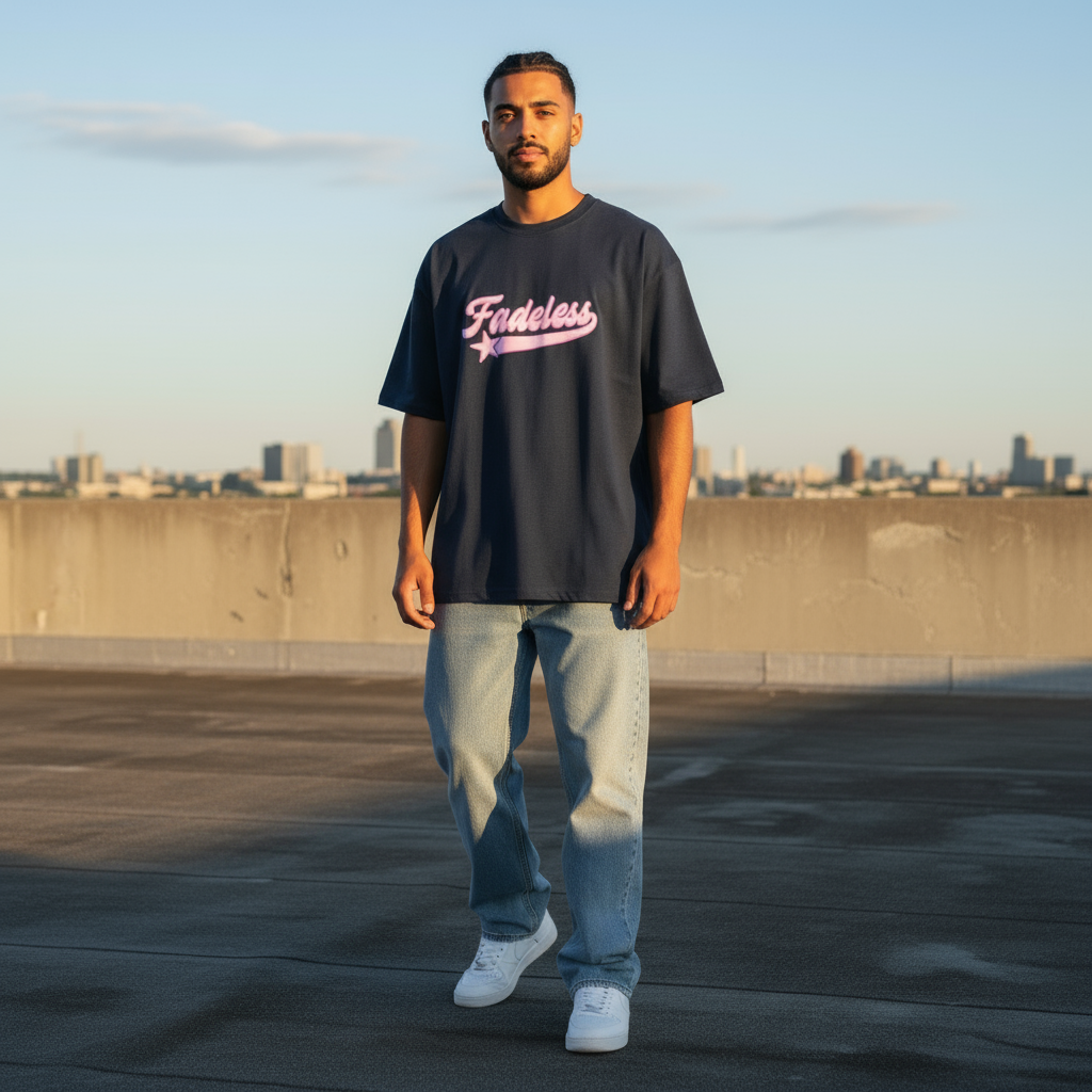 Star Tee Box Fit - Navy/Pink