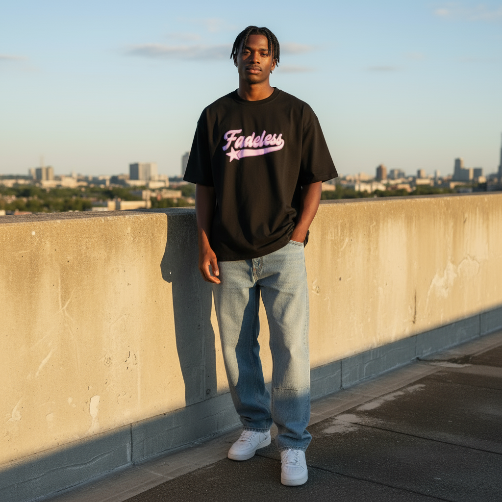 Star Tee Box Fit - Sort/Pink