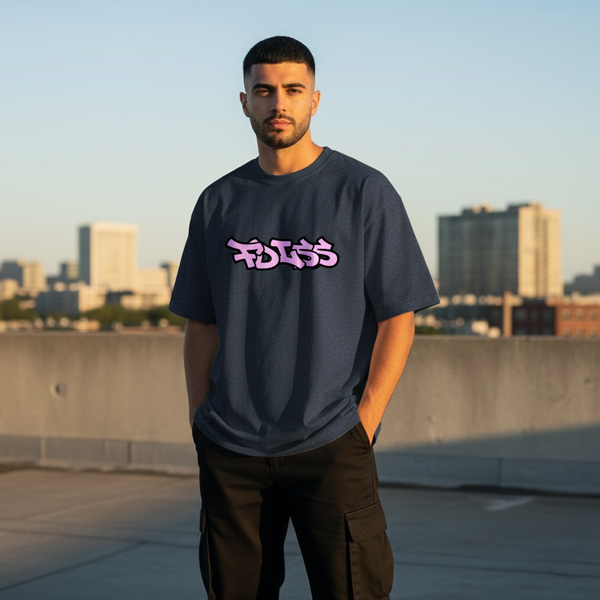 Emission Tee Box Fit - Navy/Pink