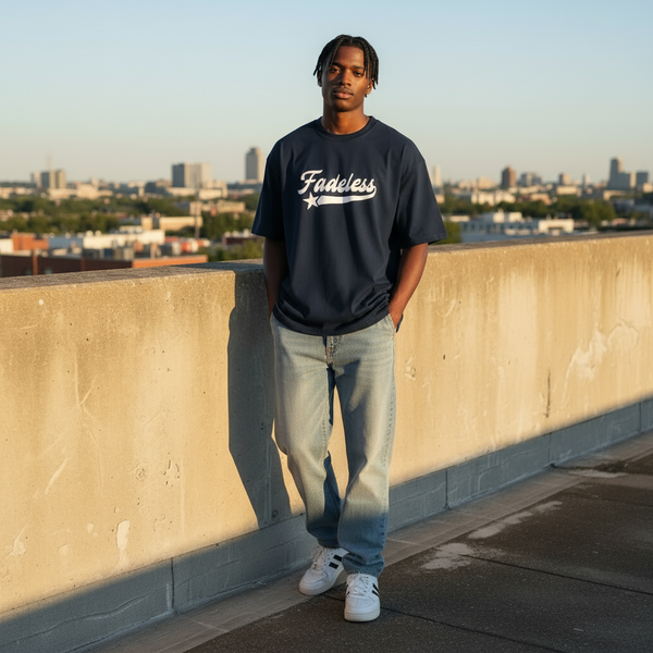 Star Tee Box Fit - Navy/Hvid