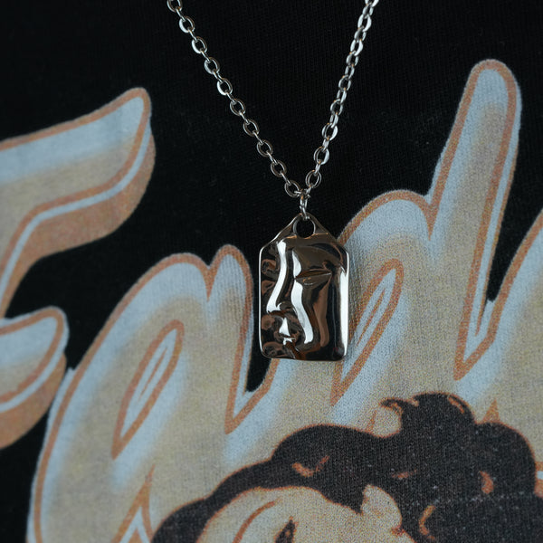 Mask Necklace – Silver-colored statement necklace for men 3 mm